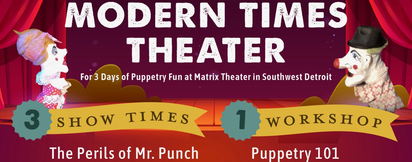 flyer image with the puppets Punch and Judy facing each other on opposite ends of the image