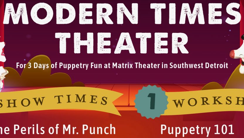 flyer image with the puppets Punch and Judy facing each other on opposite ends of the image